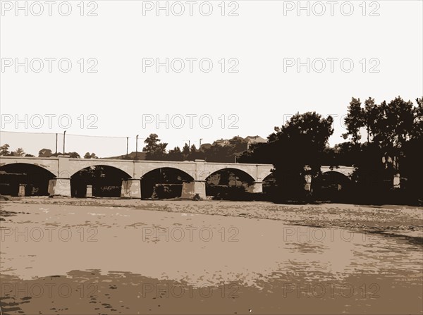 Railroad bridge and arched bridge over river, Bridges, Railroad bridges, Rivers, 1905