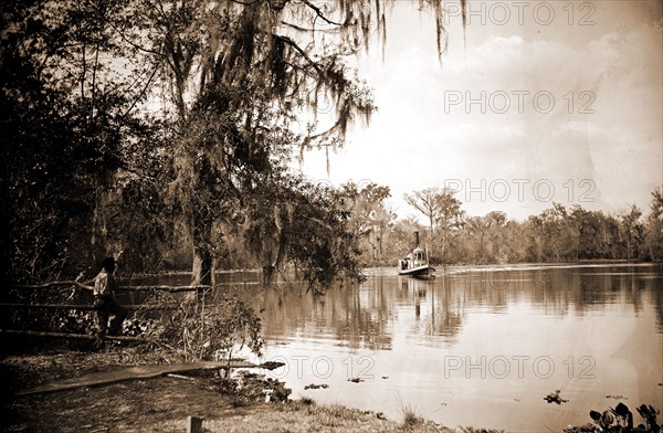 Monroe Landing, Rice Creek, Jackson, William Henry, 1843-1942, Rivers, Waterfronts, Spanish moss, United States, Florida, Rice Creek, 1880