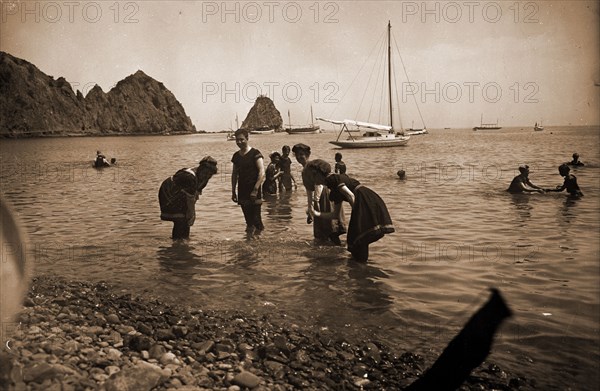 Bathing at Avalon, Santa Catalina Island, Beaches, Wading, United States, California, Santa Catalina Island, United States, California, Avalon, 1900