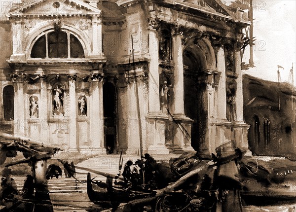 Santa Maria della Salute, Sargent, John Singer, 1856-1925, Churches, Piers & wharves, Italy, Venice, 1904