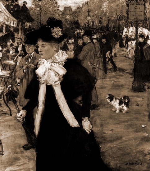 Boulevard des Italians, Paris, Raffaelli, Jean Francois, 1850-1924, Streets, Women, France, Paris, 1900