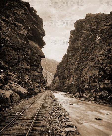 Clear Creek Canon, Colorado, Jackson, William Henry, 1843-1942, Denver and Rio Grande Western Railroad, Canyons, Railroad tracks, United States, Colorado, Clear Creek, 1899