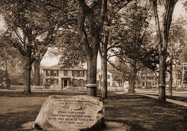 Line of the Minute Men Memorial, Lexington, Minutemen (Militia), Monuments & memorials, Battlefields, Lexington, Battle of, Lexington, Mass, 1775, United States, Massachusetts, Lexington, 1900