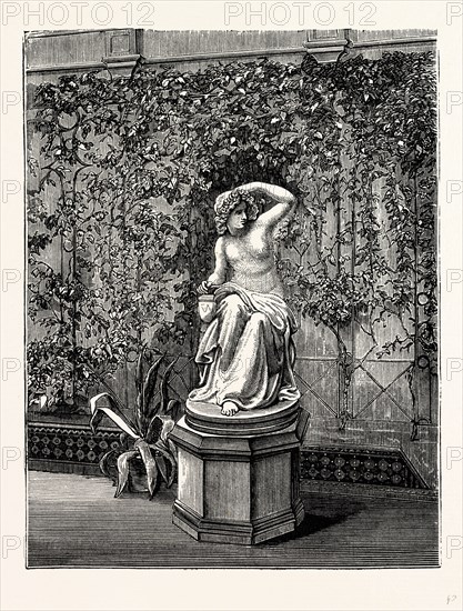 In the Winter Garden. Nymph at her Toilet, Haudmauer, Somerleyton, UK, England, engraving 1870s, Britain