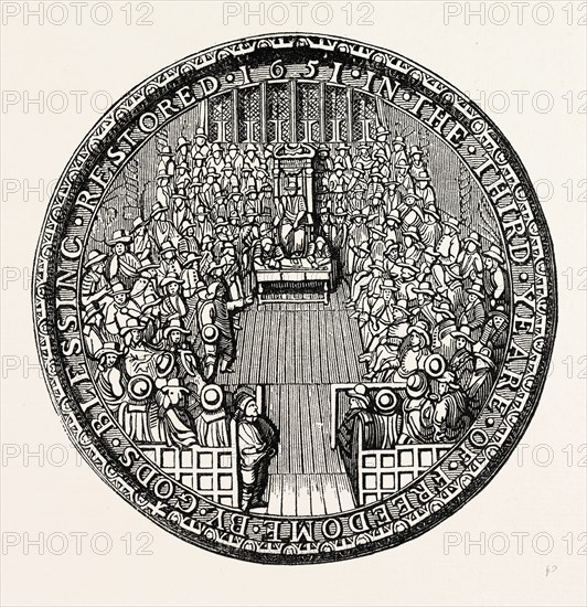Great Seal Commonwealth, representing House Commons, London, England, engraving 19th century, Britain, UK