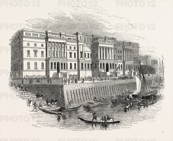 Custom House, London, England, engraving 19th century, Britain, UK