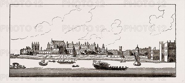 OLD HAMPTON COURT, UK, engraving 1881 - 1884