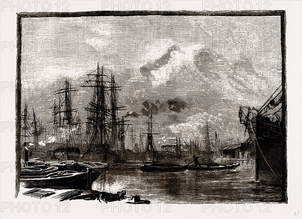 MILLWALL DOCKS, UK, engraving 1881 - 1884