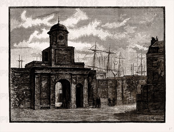 ENTRANCE TO THE EAST INDIA DOCKS, Blackwell, London, UK, engraving 1881 - 1884