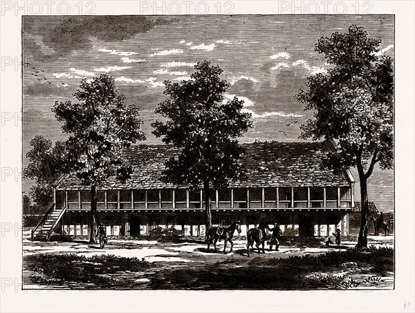 THE OLD STABLES AT SION HOUSE, History of Isleworth, UK, engraving 1881 - 1884