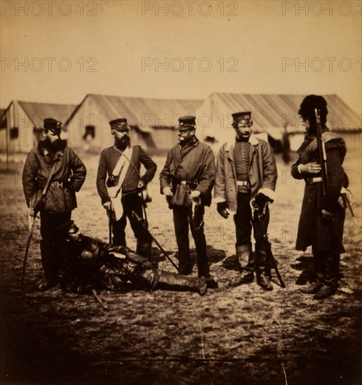 Lieutenant Colonel Munro & officers of the 39th Regiment, Crimean War, 1853-1856, Roger Fenton historic war campaign photo