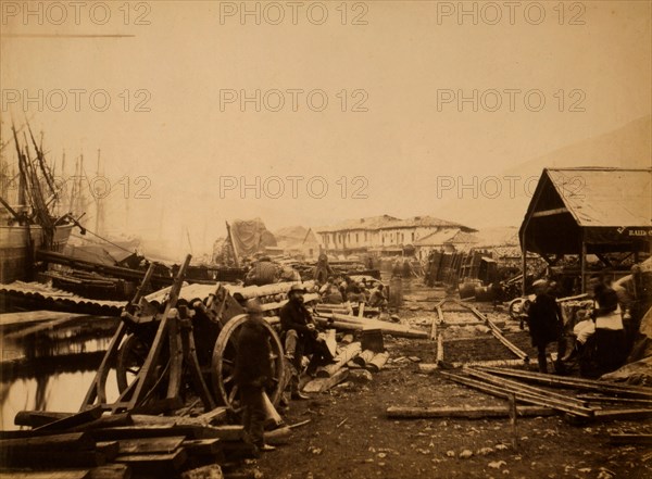 Landing place, railway stores, Balaklava, looking up the harbour, Crimean War, 1853-1856, Roger Fenton historic war campaign photo