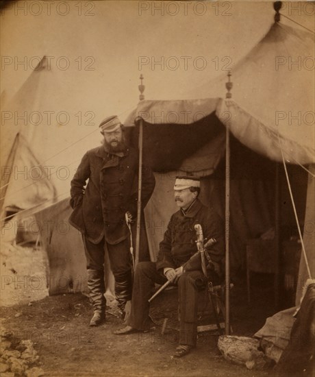 Lieutenant General Sir John Campbell & Captain Hume, his aide-de-camp, the general sitting, Crimean War, 1853-1856, Roger Fenton historic war campaign photo