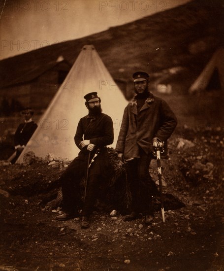 Captain Graham & Captain Macleod, 42nd Regiment, Crimean War, 1853-1856, Roger Fenton historic war campaign photo