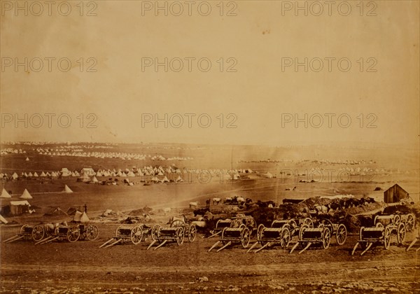 Kamara Heights in the distance, artillery waggons in the foreground, Crimean War, 1853-1856, Roger Fenton historic war campaign photo