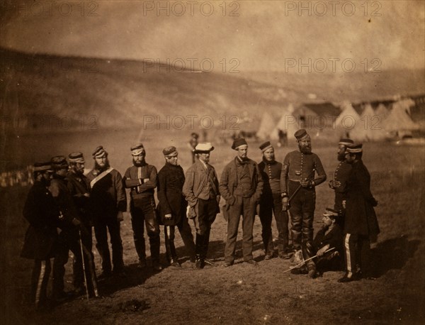 Major Burton & officers of the 5th Dragoon Guards, Crimean War, 1853-1856, Roger Fenton historic war campaign photo