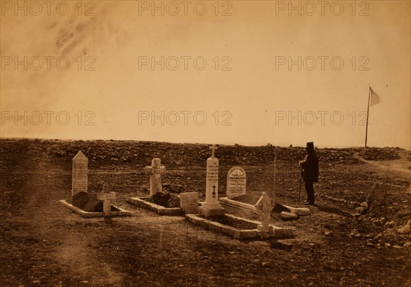 The tombs of the generals on Cathcart's Hill, Crimean War, 1853-1856, Roger Fenton historic war campaign photo
