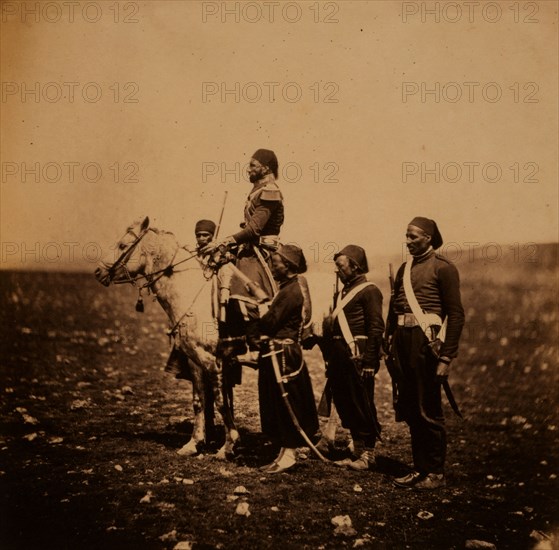 Ismail Pacha on horseback, with Turkish officers, Crimean War, 1853-1856, Roger Fenton historic war campaign photo