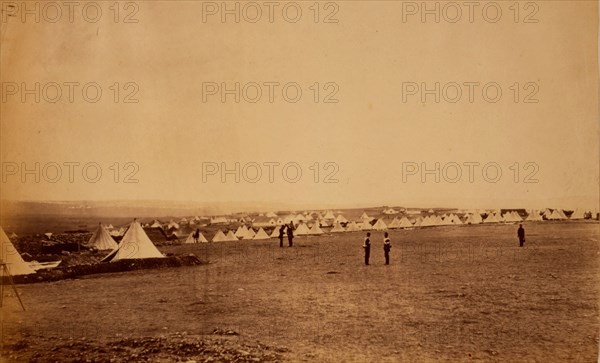 Looking towards St. George's Monastery, tents of the 4th Division in the foreground, Crimean War, 1853-1856, Roger Fenton historic war campaign photo