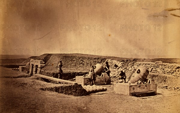 Mortar batteries in front of Picquet house Light Division, Crimean War, 1853-1856, Roger Fenton historic war campaign photo