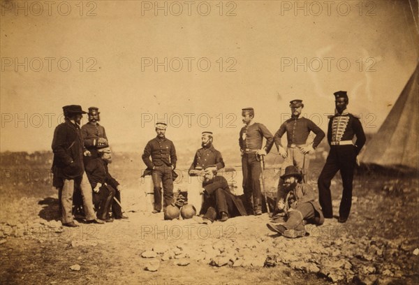 Lieutenant-General Sir John Campbell & group of officers, Crimean War, 1853-1856, Roger Fenton historic war campaign photo