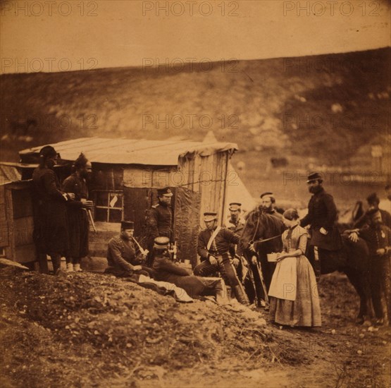 Camp of the 4th Dragoons, convivial party, French & English, Crimean War, 1853-1856, Roger Fenton historic war campaign photo