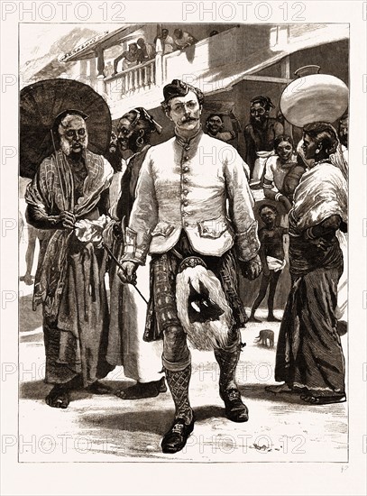 THE PRINCE OF WALES IN CEYLON, SRI LANKA, 1876: THE PRINCE'S HIGHLAND PIPER ASTONISHING THE KANDYAN NATIVES