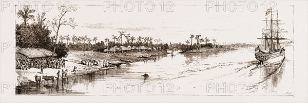 THE PRINCE OF WALES IN INDIA, 1876: GOING UP THE HOOGHLY: VILLAGERS OF OOLSOKERRIA TURNING OUT TO SALUTE THE PRINCE