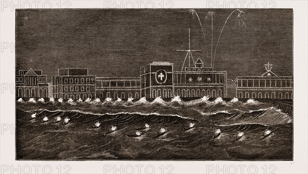 THE PRINCE OF WALES IN INDIA, 1876: MADRAS, ILLUMINATION OF THE SURF BEFORE THE PRINCE