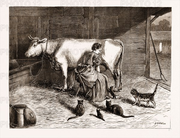 "LADIES IN WAITING" FROM THE PAINTING BY S.E. WALLER EXHIBITED IN THE DUDLEY GALLERY, UK, 1876