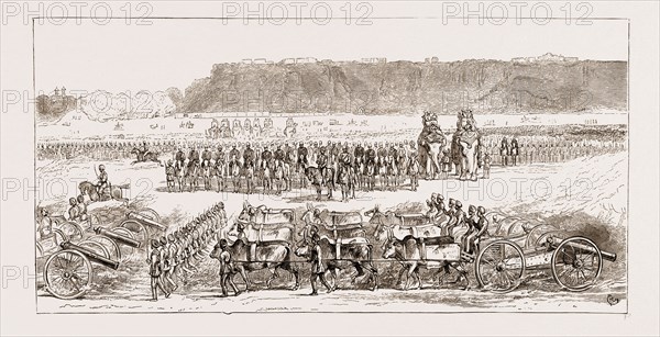REVIEW BEFORE THE PRINCE OF WALES AT GWALIOR: THE HEAVY BATTERY PASSING, INDIA, 1876
