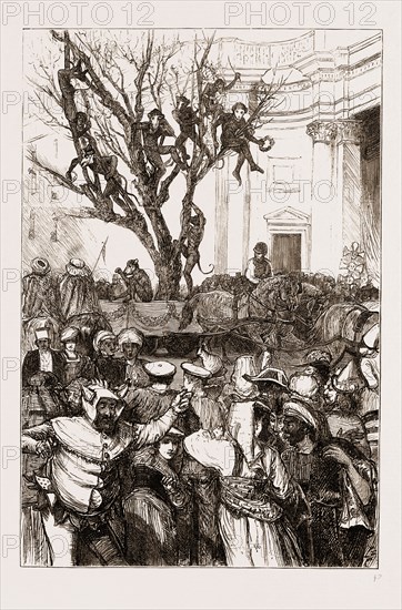 THE CARNIVAL AT ROME, ITALY, MASKS IN THE CORSO, 1876: THE MONKEYS