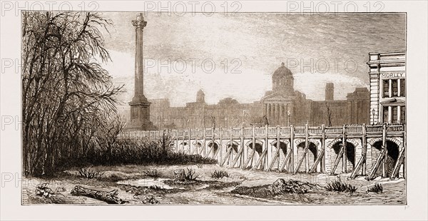 METROPOLITAN IMPROVEMENTS, LONDON, UK, 1876: VIEW FROM THE OLD GARDEN OF NORTHUMBERLAND HOUSE