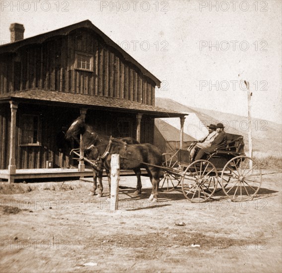 S.B. Reed and Capt. Davis at engineer's office, Vintage photography