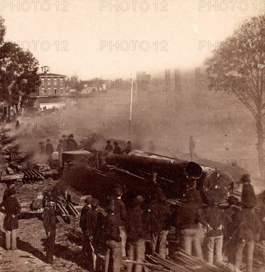 Gen. Sherman's men destroying the railroad, before the evacuation of Atlanta, Ga., USA, US, Vintage photography