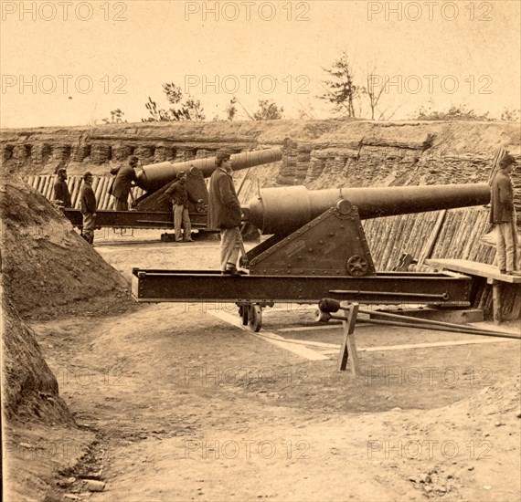 View in Water Battery, James River, Va. Ready to fire, USA, US, Vintage photography