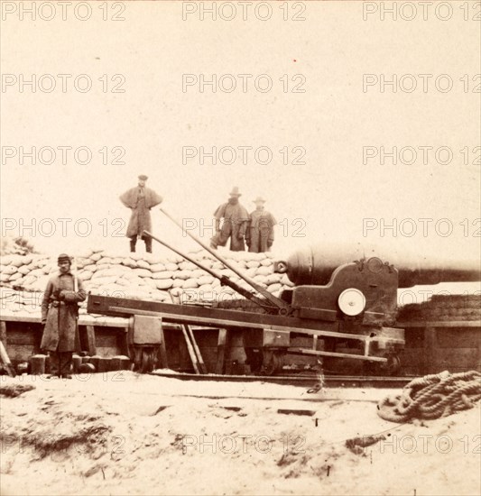 English Armstrong gun in Fort Fisher, N.C., USA, US, Vintage photography