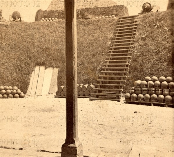 Interior view of Castle Pickney, Charleston Harbor, S.C. Showing the sally port, USA, US, Vintage photography