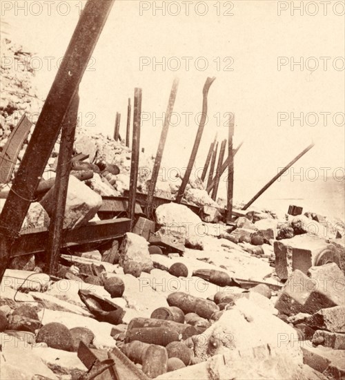 Fort Sumter after the bombardment. Fort Sumter is a Third System masonry sea fort located in Charleston Harbor, South Carolina. The fort is best known as the site upon which the shots that started the American Civil War were fired, at the Battle of Fort Sumter on April 12, 1861. , Vintage photography