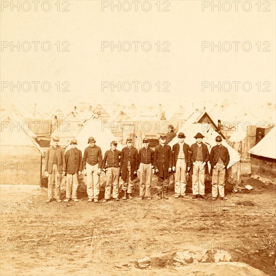 Soldiers' winter quarters, Army of the Potomac. Inside the first line of fortifications, near City Point, Va., US, USA, America, Vintage photography