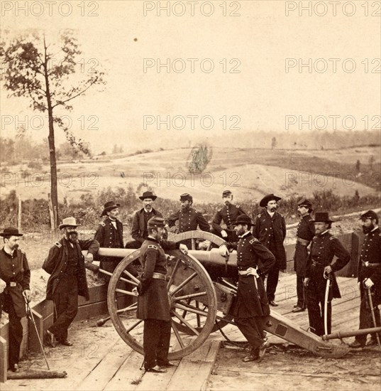 Maj. Gen. Sherman and staff. This view was taken in the trenches before Atlanta, Ga., US, USA, America, Vintage photography