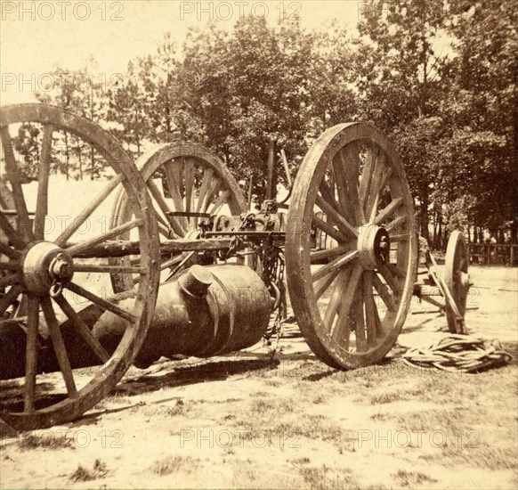 Same gun and sling cart as shown in no. 1051, showing how the gun is slung under the cart, US, USA, America, Vintage photography