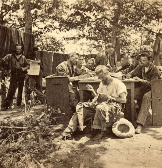War views. No. 1501, Camp life, Army of the Potomac, writing to friends at home, US, USA, America, Vintage photography