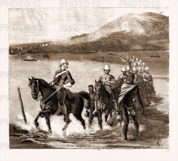 THE RESTORATION OF CETEWAYO: THE MILITARY ESCORT CROSSING THE TUGELA ON THEIR WAY TO MEET THE KING, 1883