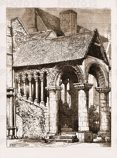 NORMAN STAIRCASE IN THE CONVENTUAL BUILDINGS, CANTERBURY, UK, 1883