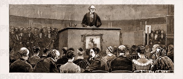 THE BRITISH ASSOCIATION AT SOUTHPORT, UK, 1883: PROFESSOR CAYLEY DELIVERING THE PRESIDENTIAL ADDRESS IN THE THEATRE OF THE WINTER GARDENS