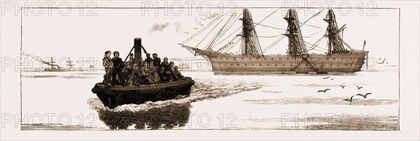 "THE PORTLAND 'BUS," OR STEAM LAUNCH ATTACHED TO H.M.S. HERCULES," IN FAIR WEATHER, UK, 1883