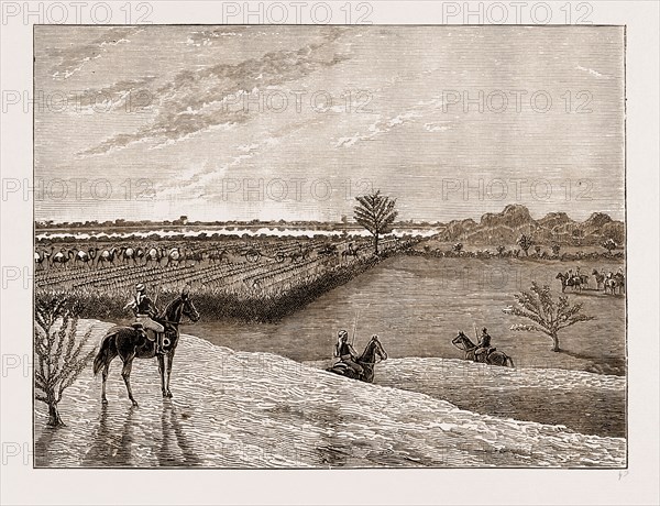 THE EXPEDITION INTO KURDUFAN, TROOPS ABOUT TO BREAK CAMP AT SUNRISE, SUDAN, 1883