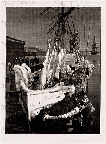 SEVERE WEATHER IN THE ATLANTIC: THE S.S. "PEDRO," AS SHE ARRIVED AT BOSTON, 1886