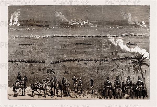AT THE CAMP OF EXERCISE, DELHI, INDIA, 1886: FINAL ASSAULT OF THE NORTHERN FORCE AT DELHI, ACTION AT THE VILLAGE OF MOOKUNDPOOR